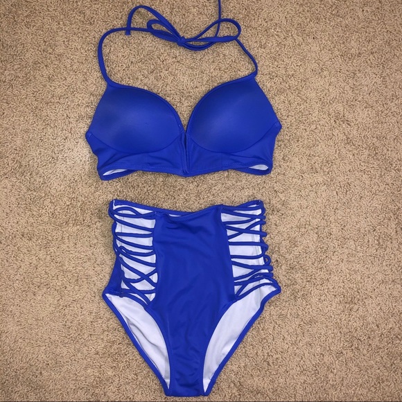 royal blue high waisted swim bottoms